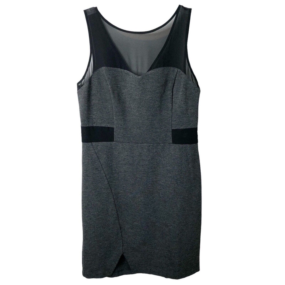 Kensie NWT Sleeveless Heather Dark Grey Sheer Neck Back Zip Dress Size Medium